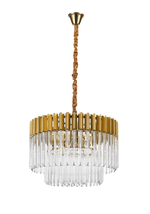 Kuna Brass/Clear Pendant Round 8 Light 60cm